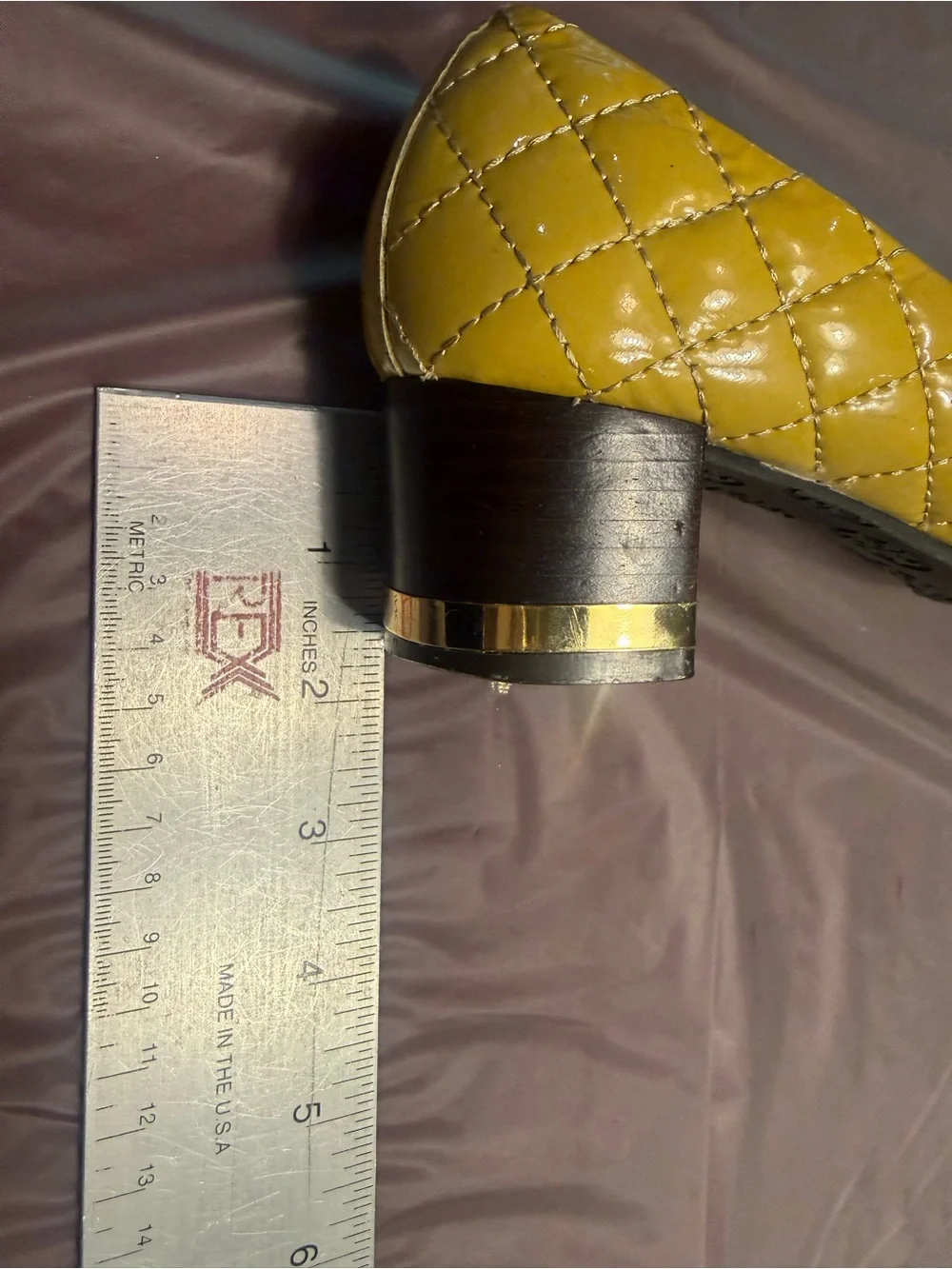 Tory Burch Quilted Patent Leather Block Heel Pumps in Mustard Yellow Size 6.5
